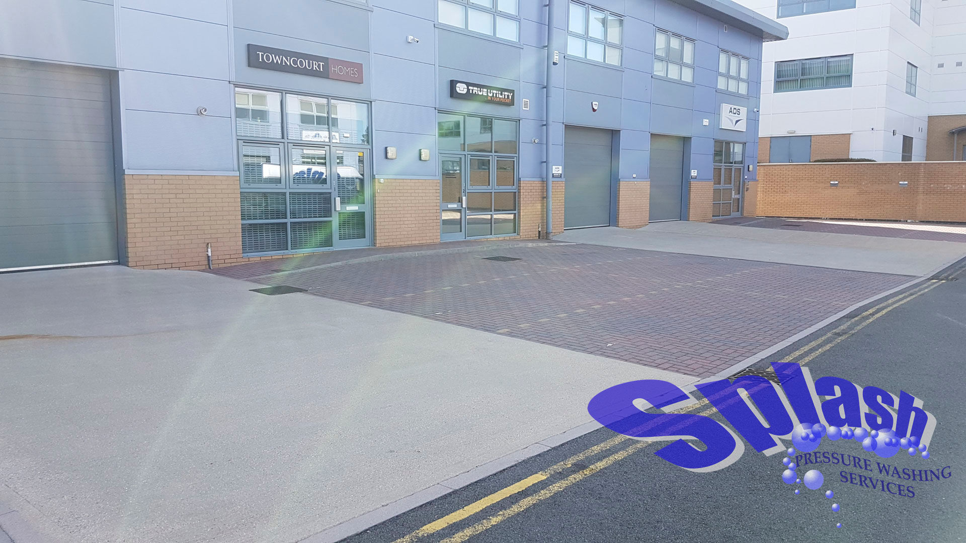 Commercial building exterior after professional cleaning