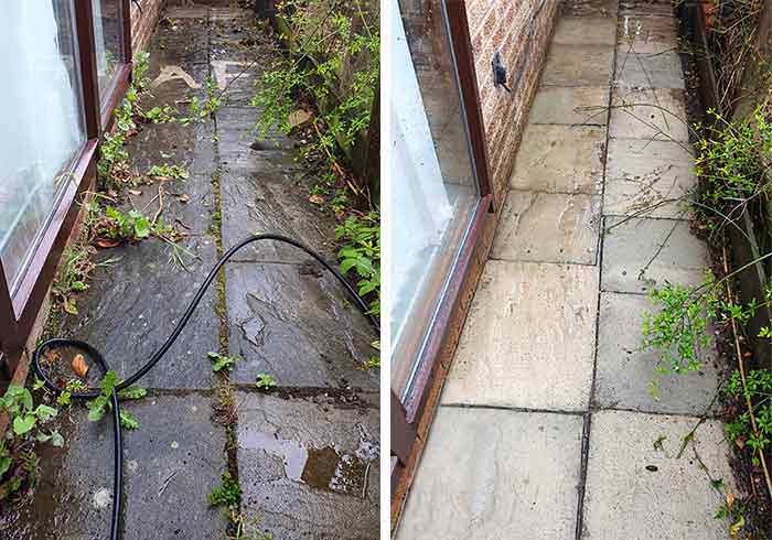 Garden path after professional pressure washing