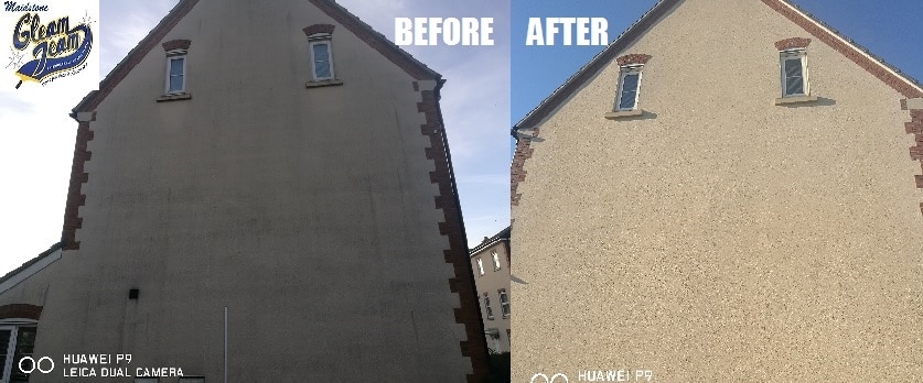Rendered wall cleaning before and after